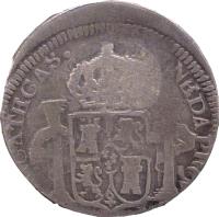 reverse of 2 Reales - Fernando VII - Zacatecas Royalist Coinage (1811 - 1812) coin with KM# 188 from Mexico. Inscription: MONEDA PROVISIONAL DE ZACATECAS