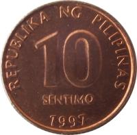 Philippines coin 10 Sentimo (1995 - 2014) reverse reverse of 10 Sentimo (1995 - 2014) coin with KM# 270 from Philippines. Inscription: REPUBLIKA NG PILIPINAS 10 SENTIMO 1995
