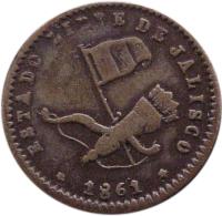 obverse of 1/16 Real (1861) coin with KM# 317 from Mexico. Inscription: ESTADO LIBRE DE JALISCO