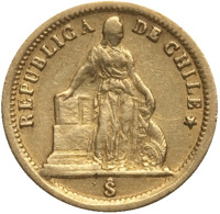 Chile coin 1 Peso (1860 - 1864) obverse obverse of 1 Peso (1860 - 1864) coin with KM# 133 from Chile. Inscription: REPUBLICA DE CHILE So