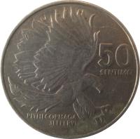 Philippines coin 50 Sentimo (1983 - 1990) reverse reverse of 50 Sentimo (1983 - 1990) coin with KM# 242.1 from Philippines. Inscription: 50 SENTIMO PITHECOPHAGA JEFFERYI