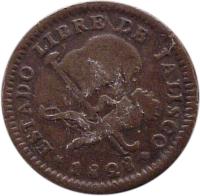 obverse of 1/8 Real (1828 - 1834) coin with KM# 329 from Mexico. Inscription: ESTADO LIBRE DE JALISCO