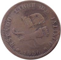 obverse of 1/8 Real (1856 - 1862) coin with KM# 330 from Mexico. Inscription: ESTADO LIBRE DE JALISCO