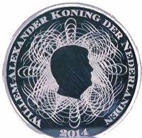 obverse of 5 Euro - Willem-Alexander - 200th anniversary of the Dutch Bank (2014) coin with KM# 354 from Netherlands. Inscription: WILLEM-ALEXANDER KONING DER NEDERLANDEN 2014