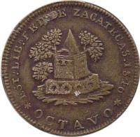 obverse of 1/8 Real (1836 - 1846) coin with KM# 339 from Mexico. Inscription: DEPARTAMENTO DE ZACATECAS