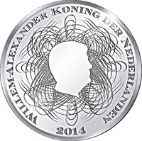 Netherlands coin 5 Euro - Willem-Alexander - 200th anniversary of the Dutch Bank (2014) obverse obverse of 5 Euro - Willem-Alexander - 200th anniversary of the Dutch Bank (2014) coin with KM# 354 from Netherlands. Inscription: WILLEM-ALEXANDER KONING DER NEDERLANDEN 2014