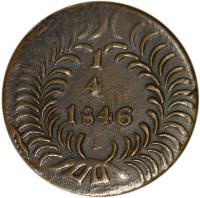 reverse of 1/4 Real (1846) coin with KM# 341 from Mexico.