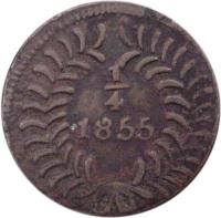 reverse of 1/4 Real (1855) coin with KM# 343 from Mexico.