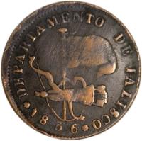 obverse of 1/4 Real (1836) coin with KM# 354 from Mexico. Inscription: DEPARTAMENTO DE JALISCO