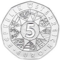 Austria coin 5 Euro - Arctic Adventure (2014) obverse obverse of 5 Euro - Arctic Adventure (2014) coin with KM# 3231a from Austria. Inscription: REPUBLIK ÖSTERREICH 5 · EURO ·