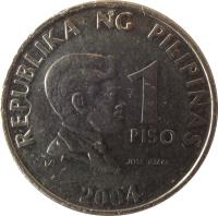 reverse of 1 Piso (2003 - 2015) coin with KM# 269a from Philippines. Inscription: REPUBLIKA NG PILIPINAS 1 PISO JOSE RIZAL 2006