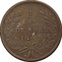 reverse of 1/4 Real (1847 - 1866) coin with KM# 363 from Mexico. Inscription: 1/4 DE REAL. 1861.