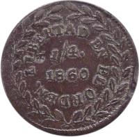 Mexico coin 1/4 Real (1860 - 1866) reverse reverse of 1/4 Real (1860 - 1866) coin with KM# 348 from Mexico. Inscription: LIBERTAD EN EL ORDEN