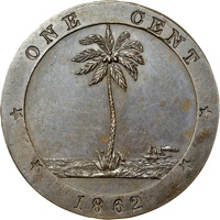 reverse of 1 Cent (1862) coin with KM# Pn5 from Liberia. Inscription: ONE CENT 1862