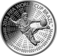 reverse of 100 Roubles - The 2014 FIFA World Cup, Brazil (2013) coin with KM# 447 from Belarus. Inscription: 2014 FIFA WORLD CUP BRAZIL (TM)