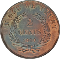 Liberia coin 2 Cents (1890) reverse reverse of 2 Cents (1890) coin from Liberia. Inscription: IN GOD WE TRUST 2 CENTS 1890