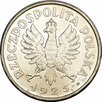 obverse of 5 Złotych - 4th Anniversary of the March Constitution (1925) coin with Y# 17 from Poland.