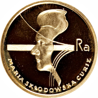 Poland coin 2000 Złotych - 45th Anniversary of the Death of Marie Skłodowska-Curie (1979) reverse reverse of 2000 Złotych - 45th Anniversary of the Death of Marie Skłodowska-Curie (1979) coin with Y# 107 from Poland. Inscription: Ra MARIA SKŁODOWSKA CURIE