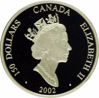 Canada coin 150 Dollars - Elizabeth II - Year of the Horse (2002) obverse obverse of 150 Dollars - Elizabeth II - Year of the Horse (2002) coin with KM# 604 from Canada. Inscription: 150 DOLLARS CANADA ELIZABETH II 2002