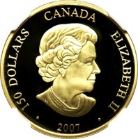 obverse of 150 Dollars - Elizabeth II - Year of the Pig (2007) coin with KM# 733 from Canada. Inscription: 150 DOLLARS ELIZABETH II CANADA · 2007 ·