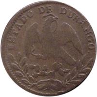 obverse of 1/4 Real (1866) coin with KM# 349 from Mexico. Inscription: ESTADO DE DURANGO