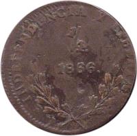 reverse of 1/4 Real (1866) coin with KM# 349 from Mexico. Inscription: INDEPENDENCIA Y LIBERTAD