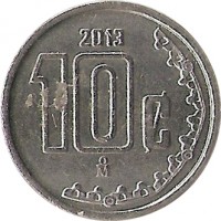 reverse of 10 Centavos - Smaller (2009 - 2015) coin with KM# 934 from Mexico. Inscription: 2009 10c Mo