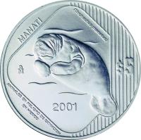 Mexico coin 5 Pesos / 1 Onza - Manati (2001) reverse reverse of 5 Pesos / 1 Onza - Manati (2001) coin with KM# 651 from Mexico.