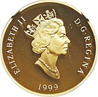 Canada coin 100 Dollars - Elizabeth II - 50th Anniversary of Newfoundland Unity (1999) obverse obverse of 100 Dollars - Elizabeth II - 50th Anniversary of Newfoundland Unity (1999) coin with KM# 341 from Canada. Inscription: ELIZABETH II D·G·REGINA 1999