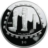 reverse of 10 Nuevo Pesos / 5 Onza - Atlantes (1998) coin with KM# 634 from Mexico. Inscription: 1998 Mo ATLANTES $10