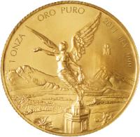 reverse of 1 Onza - Gold Bullion (2000 - 2010) coin with KM# 675 from Mexico. Inscription: ONZA ORO PURO LEY .999