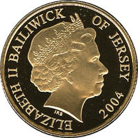 obverse of 25 Pounds - Elizabeth II - 60th Anniversary of the D-Day (2004) coin with KM# 125 from Jersey. Inscription: ELIZABETH II BAILIWICK OF JERSEY 2004 IRB