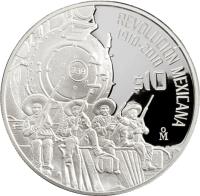 Mexico coin 10 Pesos - Locomotive at Cuernavaca (2010) reverse reverse of 10 Pesos - Locomotive at Cuernavaca (2010) coin with KM# 938 from Mexico. Inscription: REVOLUCIÓN MEXICANA 1910-2010 $10 Mo