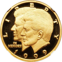reverse of 250 Dollars - John F. Kennedy Memorial (1999) coin from Liberia. Inscription: LIBERTY IN MEMORY 1999 LB