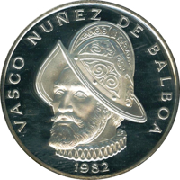 Panama coin 1 Balboa (1981 - 1982) obverse obverse of 1 Balboa (1981 - 1982) coin with KM# 39.1b from Panama. Inscription: VASCO NUNEZ DE BALBOA 1982