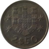 reverse of 2.50 Escudos (1963 - 1985) coin with KM# 590 from Portugal. Inscription: 2$50