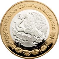 obverse of 100 Pesos - Counterstamped coin (2012) coin with KM# 963 from Mexico. Inscription: ESTADOS UNIDOS MEXICANOS