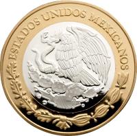 obverse of 100 Pesos - Republican coin counterstamped (2013) coin with KM# 974 from Mexico. Inscription: ESTADOS UNIDOS MEXICANOS