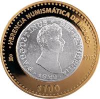 Mexico coin 100 Pesos - First Empire coin (2013) reverse reverse of 100 Pesos - First Empire coin (2013) coin with KM# 976 from Mexico. Inscription: HERENCIA NUMISMATICA DE MEXICO M 2013 $100