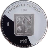 Mexico coin 10 Pesos - Sonora - Silver Proof Issue (2004) reverse reverse of 10 Pesos - Sonora - Silver Proof Issue (2004) coin with KM# 685 from Mexico. Inscription: ESTADO DE SONORA 2004 Mo $10