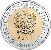 Poland coin 5 Złotych - Discover Poland – Bydgoszcz Canal (2015) obverse obverse of 5 Złotych - Discover Poland – Bydgoszcz Canal (2015) coin with Y# 926 from Poland. Inscription: RZECZPOSPOLITA POLSKA mw 2015 • 5 ZŁOTYCH •