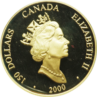 Canada coin 150 Dollars - Elizabeth II - Year of the Dragon (2000) obverse obverse of 150 Dollars - Elizabeth II - Year of the Dragon (2000) coin with KM# 388 from Canada. Inscription: 150 DOLLARS CANADA ELIZABETH II • 2000 •