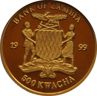 Zambia coin 500 Kwacha - Dr. David Livingstone (1999) obverse obverse of 500 Kwacha - Dr. David Livingstone (1999) coin with KM# 182 from Zambia. Inscription: BANK OF ZAMBIA 19 99 500 KWACHA