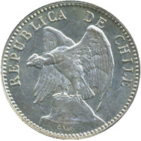 Chile coin 20 Centavos (1895) obverse obverse of 20 Centavos (1895) coin with KM# 151.1 from Chile. Inscription: REPUBLICA DE CHILE O.Roty