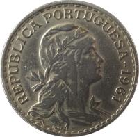obverse of 1 Escudo (1927 - 1968) coin with KM# 578 from Portugal. Inscription: REPUBLICA PORTUGUESA - 1968 SIMOES REGO GR