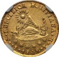 Bolivia coin 1 Scudo (1841 - 1846) obverse obverse of 1 Scudo (1841 - 1846) coin with KM# 105 from Bolivia. Inscription: REPUBLICA BOLIVIANA 1S 1842