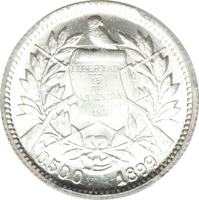 Guatemala coin 1 Real (1899) obverse obverse of 1 Real (1899) coin with KM# 174a from Guatemala. Inscription: LIBERTAD 15 DE SETIEMBRE DE 1821 0,500 1899