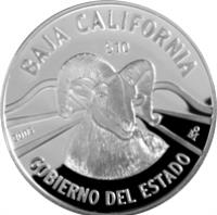 reverse of 10 Pesos - Baja California - Silver Proof Issue (2005) coin with KM# 757 from Mexico. Inscription: BAJA CALIFORNIA $10 2005 Mo GOBIERNO DEL ESTADO