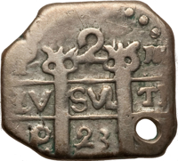 Honduras coin 2 Reales (1823 - 1824) obverse obverse of 2 Reales (1823 - 1824) coin with KM# 15 from Honduras. Inscription: 2 LV SVL TR P 23 Y