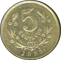 Nicaragua coin 5 Centavos (1898) reverse reverse of 5 Centavos (1898) coin with KM# 8 from Nicaragua. Inscription: 5 CENTAVOS 1898